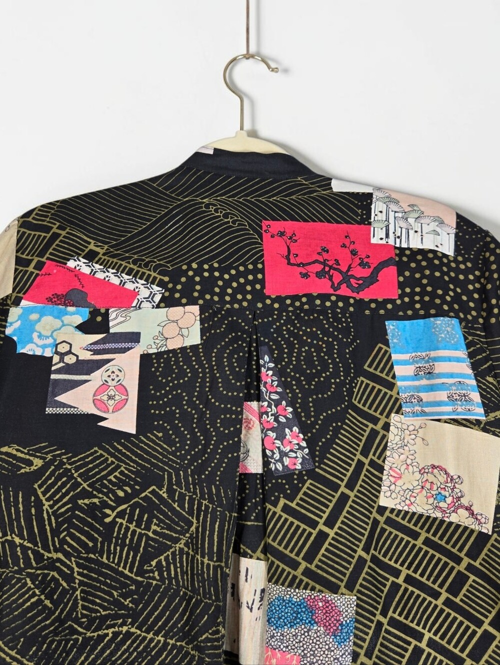Citron Black Asian Print Silk Linen Blazer Open Front Banded Collar Womens 1X - Picture 12 of 15